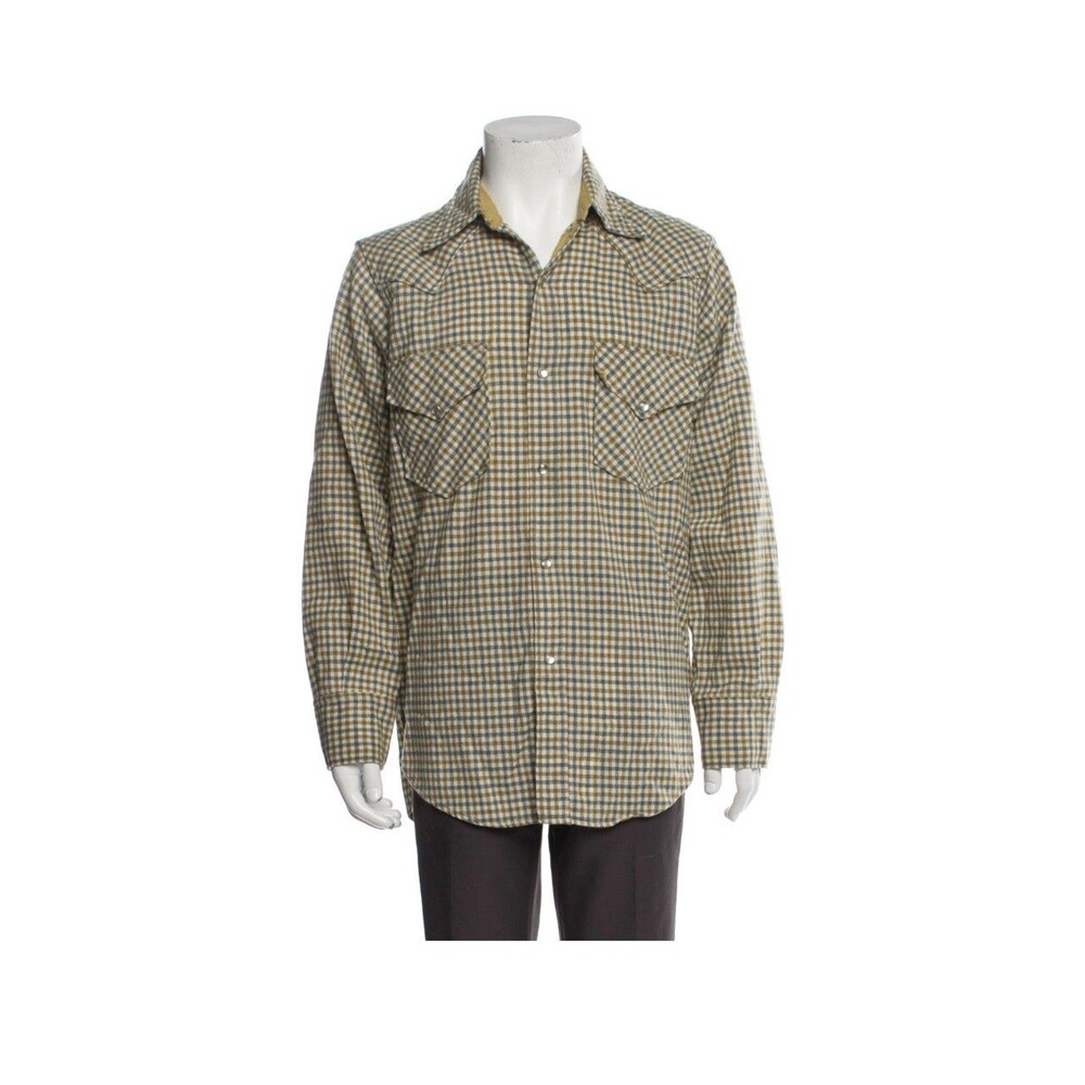 Woolrich Vintage Mens Wool Shirt Button Down Blue Green Check Sz M